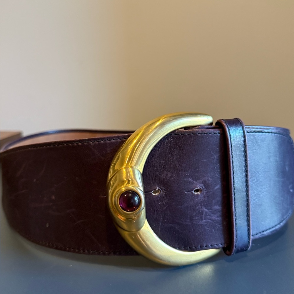 VINTAGE DONNA KARAN NEW YORK PURPLE BELT WITH BRASS BUCKLE SIZE L